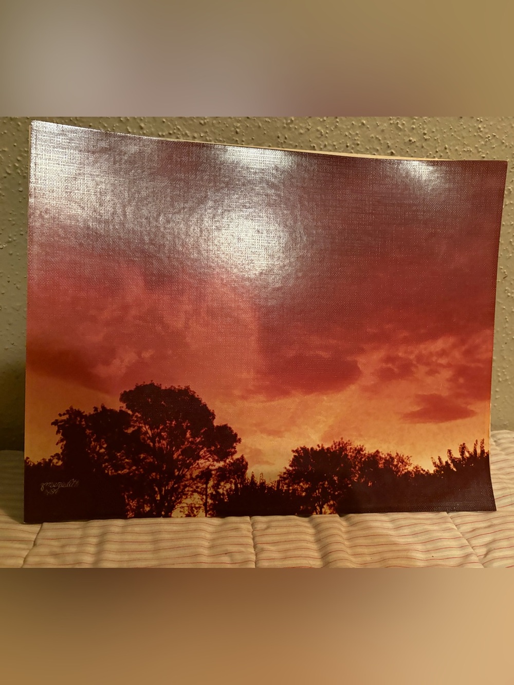 Sunset Silhouette Wall Art - Orange Landscape Print Signed Meredith 1984